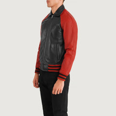 Black Red Leather Varsity Jacket for men