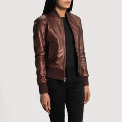 Maroon Leather Bomber women Jacket