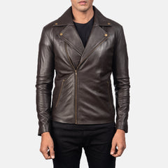 Nortin Brown Leather Biker Jacket for men