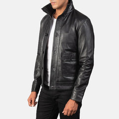 John Black Leather Bomber Jacket — sleek, classic, and timeless.