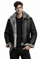 RAF Aviator B3 Bomber Black Fur Pilot Leather Jacket For men
