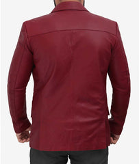 Lapel Maroon Leather Blazer for men