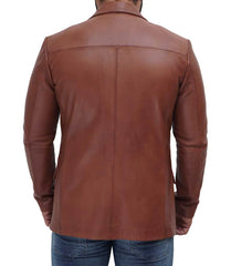 Jhonson Tan Notch Lapel Two Button Leather Blazer Jacket