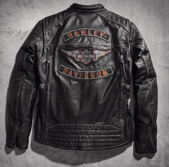 Harley Davidson Victory Passion Distressed Black Cowhide Leather Jacket with Dual Vents
