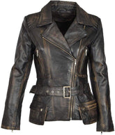Distressed Brown Double Breasted Real Leather Motorcycle Jacket for Women - MNCLeather