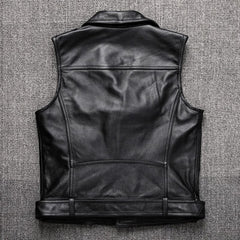 Motorcycle Tan Brown Quilted Genuine Cowhide Leather Vest for Men's