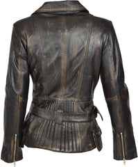 Distressed Brown Double Breasted Real Leather Motorcycle Jacket for Women - MNCLeather