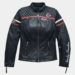 Miss Enthusiast Harley Davidson Black Cowhide Motorcycle Leather Jacket for Women - MNCLeather