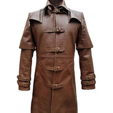 Tan Brown Full Length Steampunk Halloween Cosplay Leather Trench Coat for Men - MNCLeather