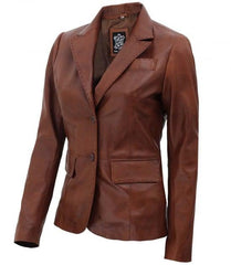 Real Lambskin Tan Brown Lightweight Business Leather Coat for Women - MNCLeather