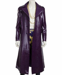 Suicide Squad Famous Joker Deep Purple Leather Trench Coat in Crocodile Patterns - MNCLeather