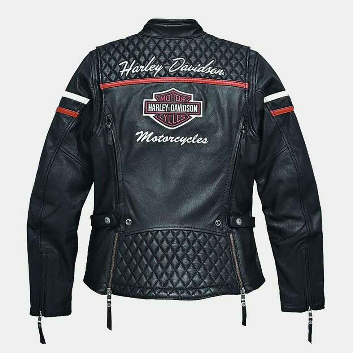 Miss Enthusiast Harley Davidson Black Cowhide Motorcycle Leather Jacket for Women - MNCLeather