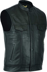 Men's Black Motorcycle Son of Anarchy Cowhide Sleeveless Leather Vest - MNCLeather