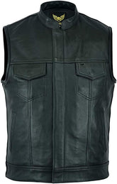 Men's Black Motorcycle Son of Anarchy Cowhide Sleeveless Leather Vest - MNCLeather