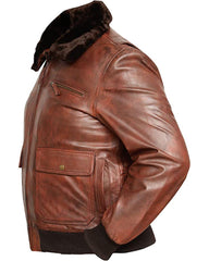 Men's G1 Navy Flight Bomber Aviator Real Leather Jacket in Tan Brown Color - MNCLeather