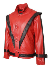 Michael Jackson Thrill Red and Black Lambskin Cosplay Leather Jacket for Men - MNCLeather