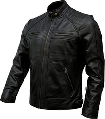Alligator Motorcycle Black Real Leather Jacket with Quilted Shoulders - MNCLeather