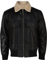 G1 Navy Cowhide Black Bomber Jacket for Men with Warm Sherpa Shearling for Winters - MNCLeather