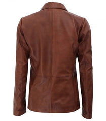 Real Lambskin Tan Brown Lightweight Business Leather Coat for Women - MNCLeather