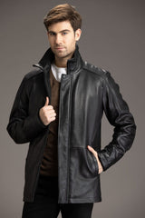 Supernatural Tan Brown 3/4 Long Length Lambskin Leather Overcoat for Men