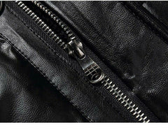 Mens Luxury Down Black Puffer Leather Jacket with Faux Fur Collar - MNCLeather