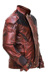 Peter Quill Star Lord Inspired Distressed Maroon Guardian of Galaxy Dirt Leather Jacket - MNCLeather