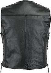 High Quality Rugged Look Sleeveless Motorcycle Leather Vest in Distressed Black - MNCLeather