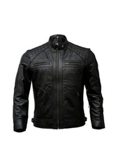 Alligator Motorcycle Black Real Leather Jacket with Quilted Shoulders - MNCLeather