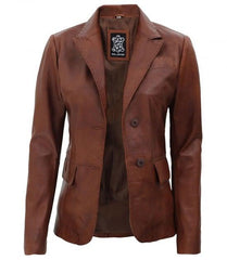Real Lambskin Tan Brown Lightweight Business Leather Coat for Women - MNCLeather