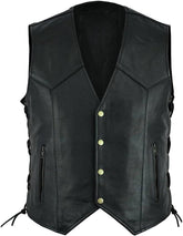 High Quality Rugged Look Sleeveless Motorcycle Leather Vest in Distressed Black - MNCLeather