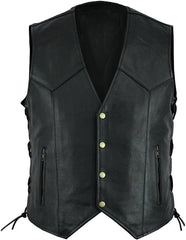 High Quality Rugged Look Sleeveless Motorcycle Leather Vest in Distressed Black - MNCLeather