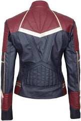 Premium Quality Carol Danvers New Captain Marvel Cosplay Red and Blue Leather Jacket for Women