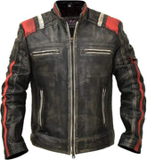 Men's Cafe Racer Retro 3 Motorcycle Lambskin Distressed Leather Jacket