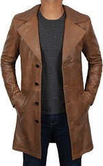 Supernatural Tan Brown 3/4 Length Real Lambskin Genuine Leather Overcoat for Men