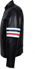 Black Red and Blue Striped Leather Motorcycle Jacket for Men - MNCLeather