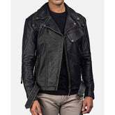 Quilted Dark Black Motorcycle Lambskin Lightweight Leather Jacket with Gold Zippers