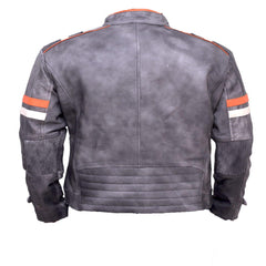 Motorcycle Distressed Grey Retro Biker Real Leather Jacket - MNCLeather