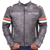 Motorcycle Distressed Grey Retro Biker Real Leather Jacket - MNCLeather