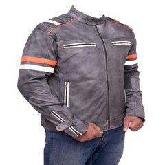 Motorcycle Distressed Grey Retro Biker Real Leather Jacket - MNCLeather