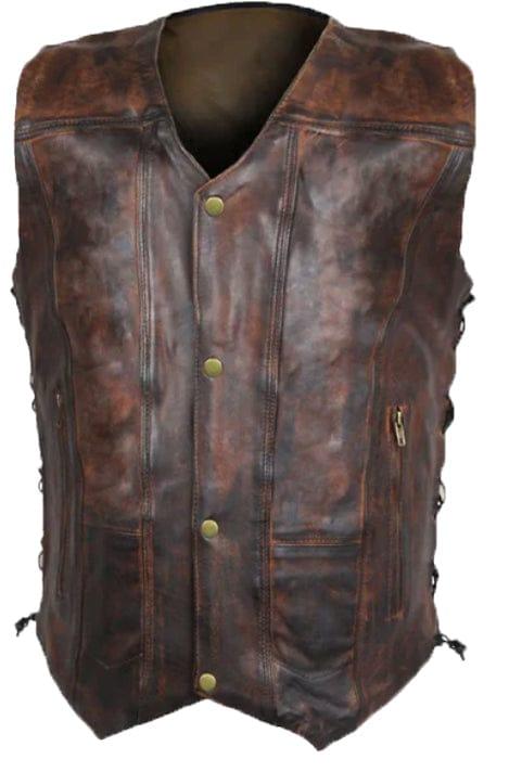 Dark Tan Waxed Indiana Button Closure Sleeveless Vest for Men - MNCLeather