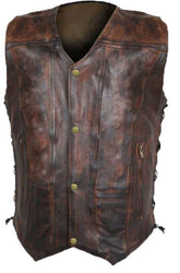 Dark Tan Waxed Indiana Button Closure Sleeveless Vest for Men - MNCLeather