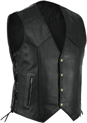 High Quality Rugged Look Sleeveless Motorcycle Leather Vest in Distressed Black - MNCLeather