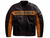 Harley Davidson Riding Orange Distressed Black Cowhide Leather Jacket with Dual Vents