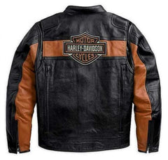 Harley Davidson Riding Orange Distressed Black Cowhide Leather Jacket with Dual Vents