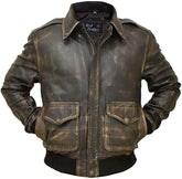 RAF Aviator Cockpit Pilot A2 Distressed Brown Bomber Leather Jacket for Men - Military bomber Jacket for Men - MNCLeather