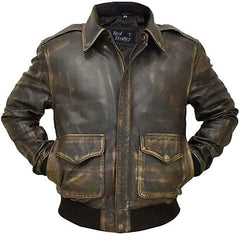 RAF Aviator Cockpit Pilot A2 Distressed Brown Bomber Leather Jacket for Men - Military bomber Jacket for Men - MNCLeather