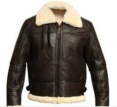 Cockpit Pilot Aviator Military Bomber Brown Leather Jacket with Warm Sheep Shearling for Men - MNCLeather