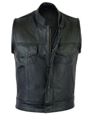 Mens Motorcycle Handmade Sleeveless Retro Biker Real Leather Vest with Multiple Pockets - MNCLeather