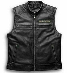 Men's Motorcycle Passing Link Cowhide Black Leather Vest - Handmade Sleeveless Black Leather Vest for Men - MNCLeather