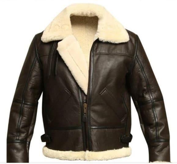 Cockpit Pilot Aviator Military Bomber Brown Leather Jacket with Warm Sheep Shearling for Men - MNCLeather